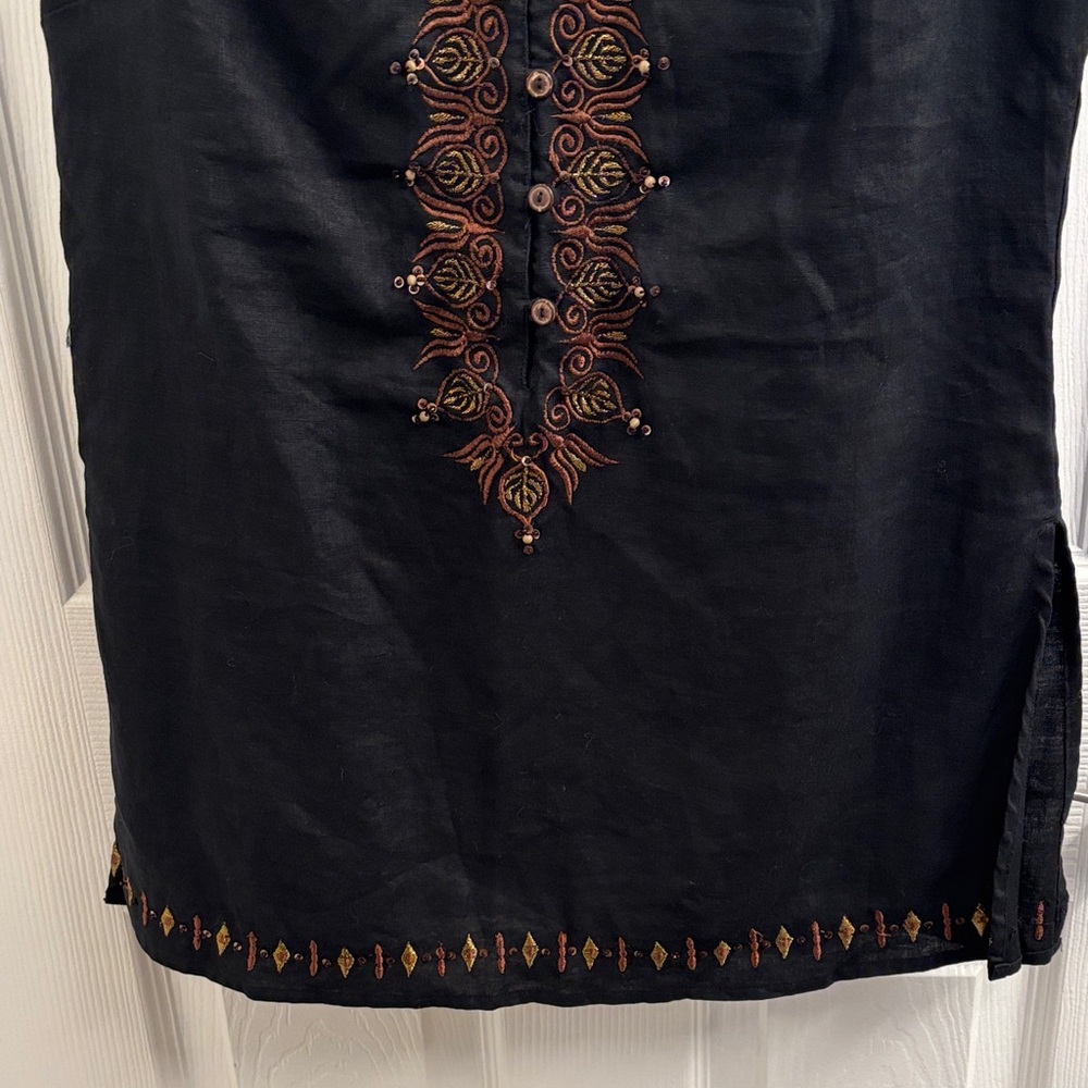 Women's CAROLE LITTLE Black Sleeveless Linen Embroidered Tunic/Top Size 8 - Picture 3 of 12